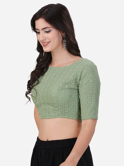 Oomph! Traditional Cotton Schiffli Fabric Blouse For Women |Elbow Length Sleeves | Wedding & Festival Wear | Comfortable & Trend
