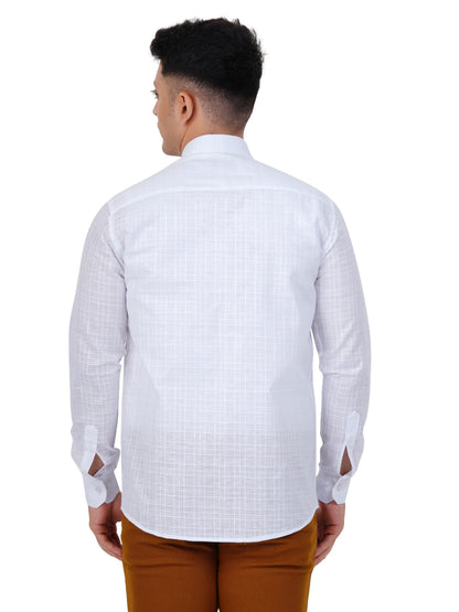 PRAKASAM COTTON Minister Cotton White Full Sleeve Shirt for Mens/White Regular Fit Full Sleeve Transparent with Self Design Shi