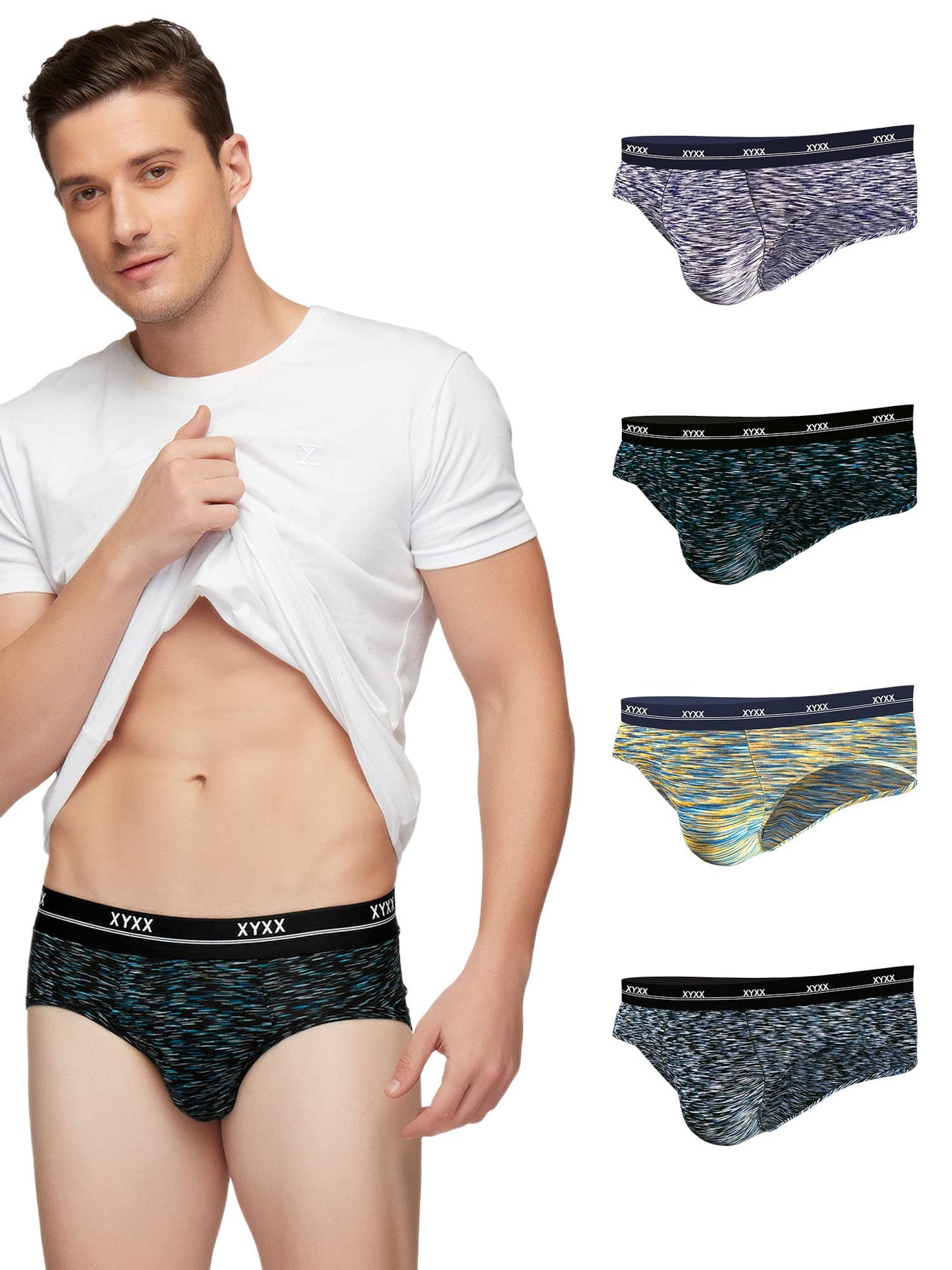 XYXX Mens Underwear Artisto IntelliSoft Antimicrobial Micro Modal Brief Pack of 5 (Yellow & Blue ; Blue & White ; Teal & Black