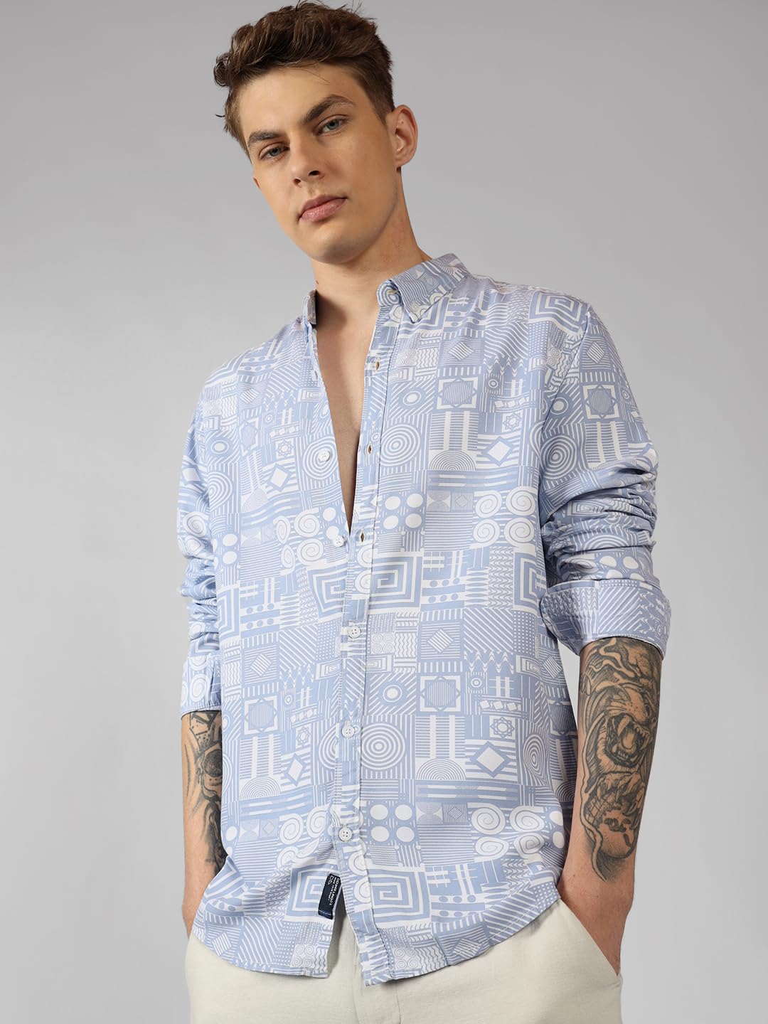 Dennis Lingo MenS| Blue| Full Sleeve| Spread Collar| Printed| Relaxed Fit| Casual Shirt