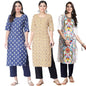 Pinkmint WomenS Crepe Printed Kurta Pant Straight Kurta Set For Women(Pack Of 3)