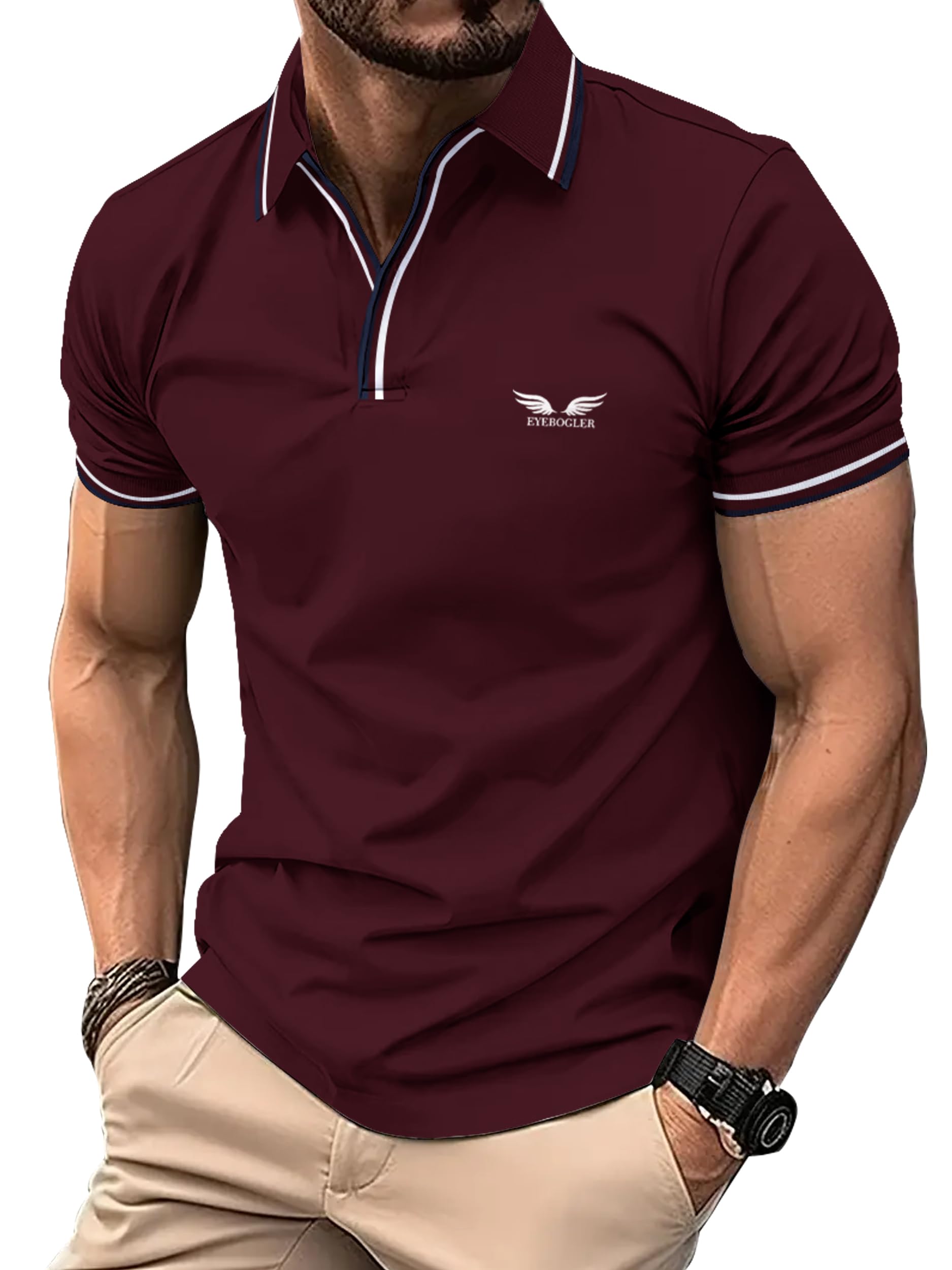 Noble Monk MenS Solid Regular Fit Polo Shirt (T863_Nm_Wine Melange