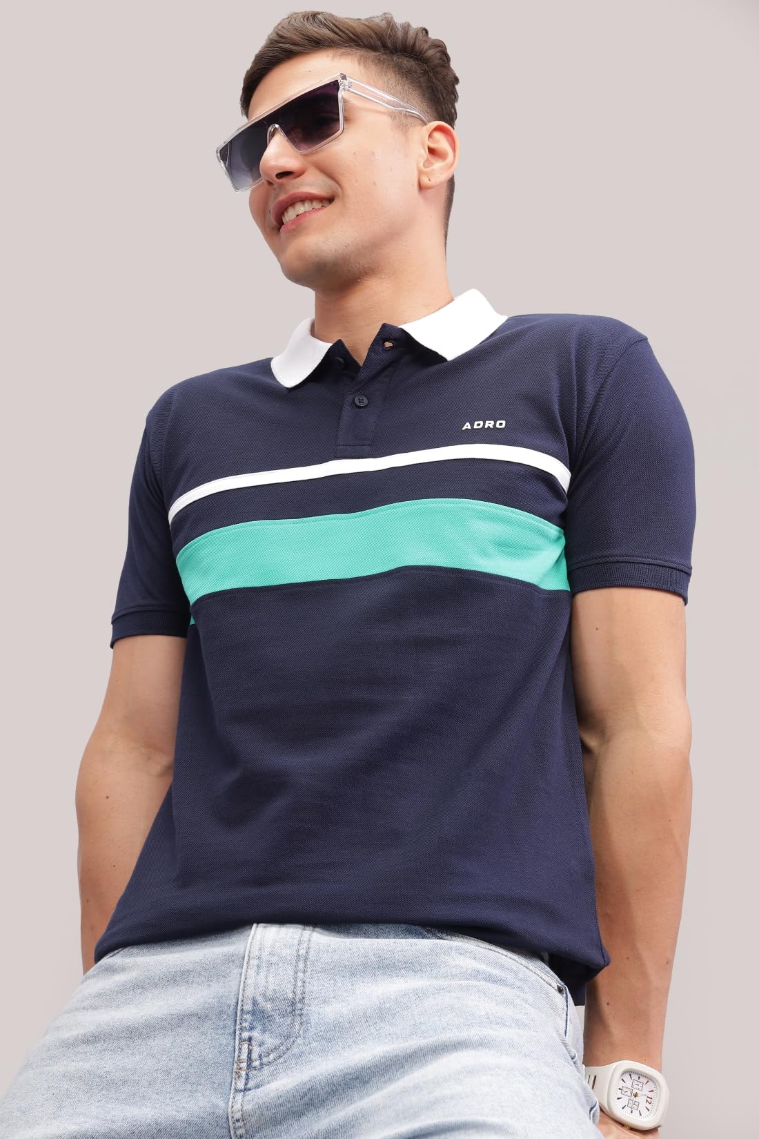ADRO Regular Fit Polo Tshirt in 100% Cotton Multi Color Polo Also in Plus Size_PN24-L1-NBWHAQ
