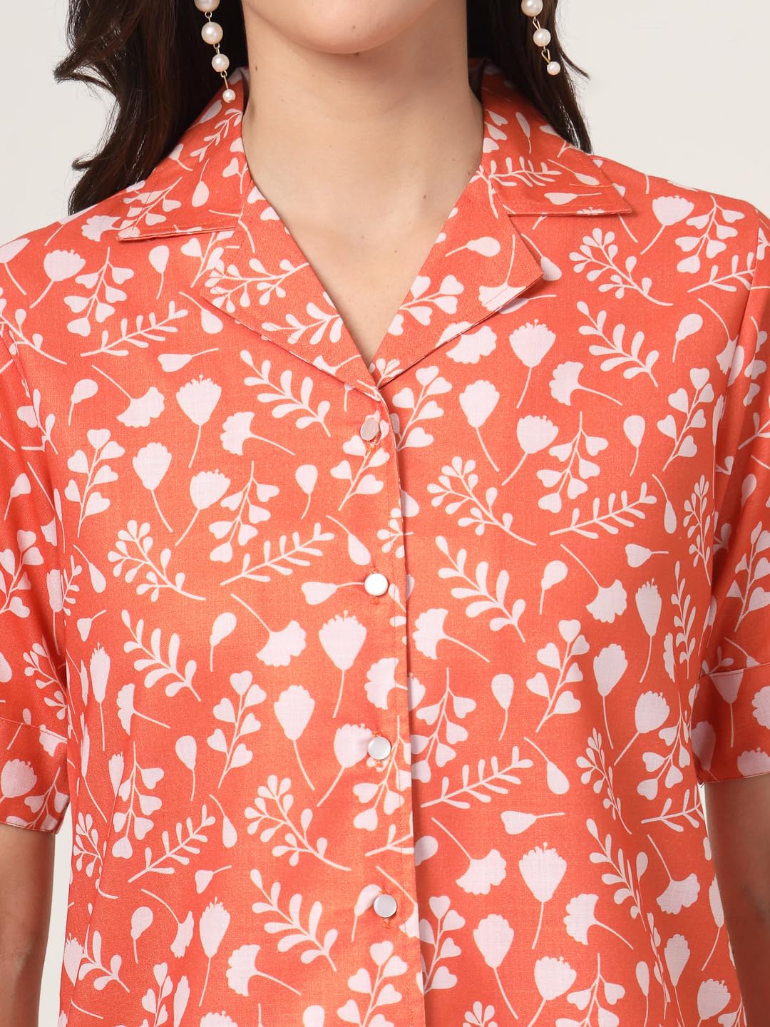 Style Quotient Women Brown and White Floral Printed Polyviscose Short Sleeve Semi Formal Shirt