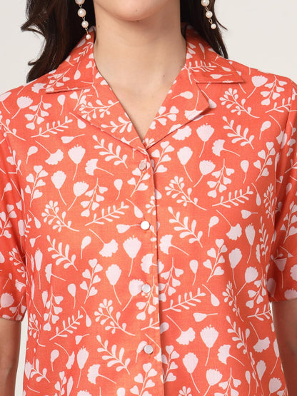 Style Quotient Women Brown and White Floral Printed Polyviscose Short Sleeve Semi Formal Shirt