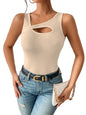 Sugathari Womens Skin Cut Out Asymmetrical Neck Rib Knit Jeans Korean Trendy Tank Western Tops for Women Stylish (T-Shirt 182 S)