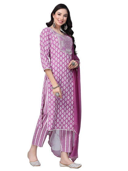Stylum Women's Floral Printed Rayon Straight Kurta Pant with Dupatta Set