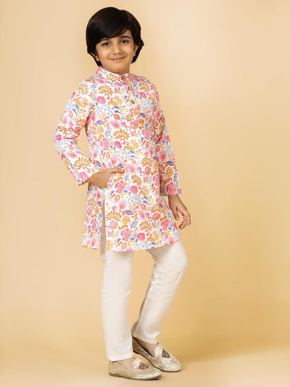 A.T.U.N. (ALL THINGS UBER NICE) Boys Rouge Floral Printed Kurta Pyjama Set