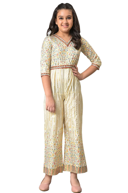 Aurelia Girls Polyester Fit and Flare Knee-Length Casual Dress (22AUG10256B-504848_Beige