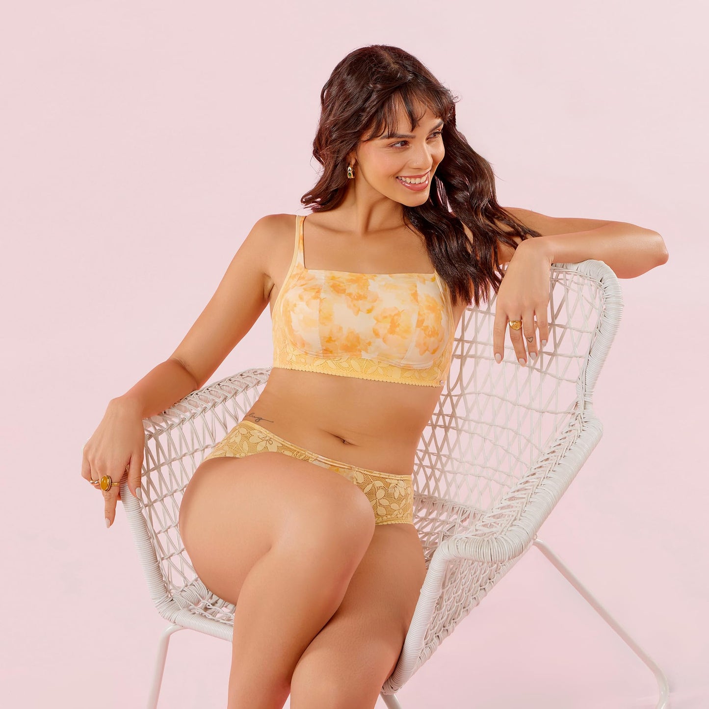Enamor Womens Nylon Blend Wire Free Casual Padded Bra (F151_Golden Haze