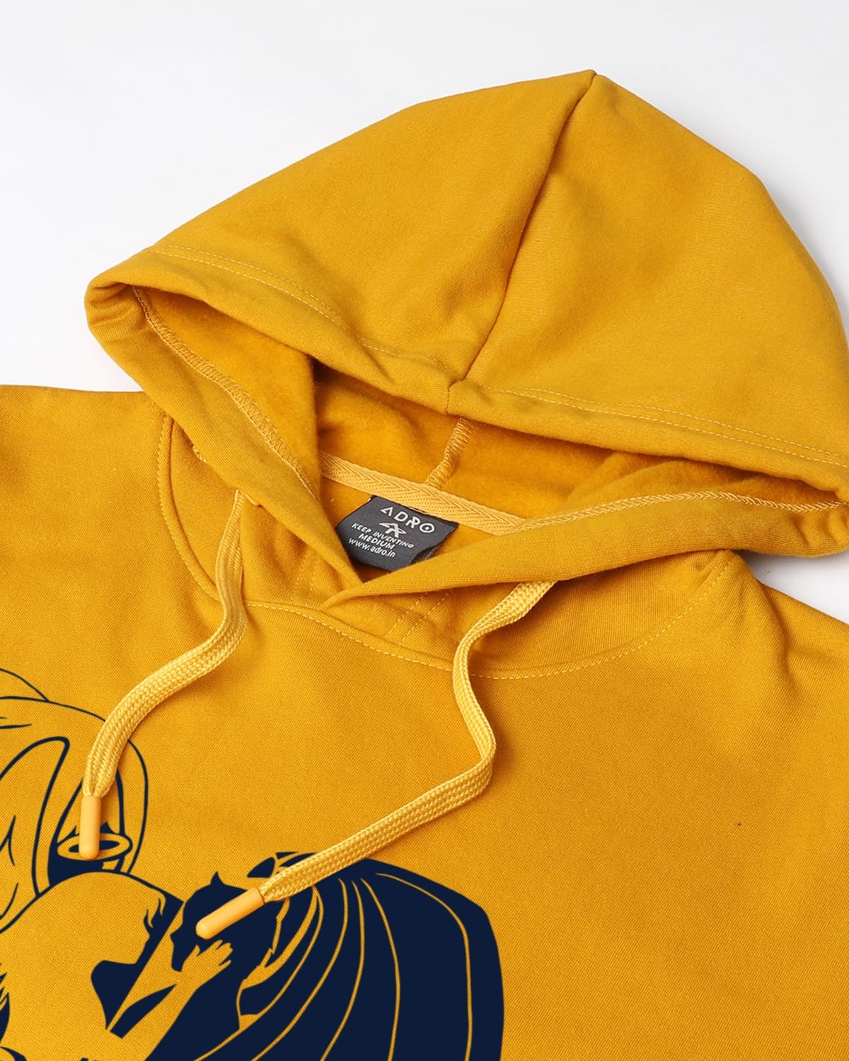 ADRO Men's Cotton Neck Hooded Sweatshirt (H24-DEVI-MU_Mustard