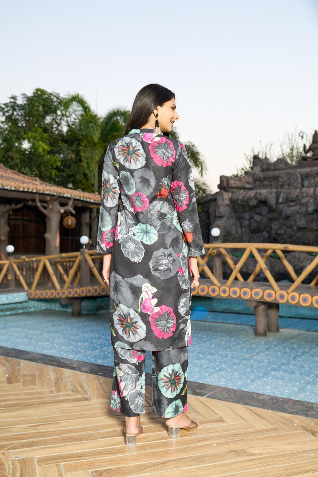 ANNI DESIGNER Women's Rayon Blend Short Length Printed Co-Ord Set