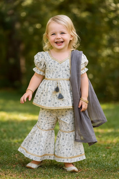 A.T.U.N. (ALL THINGS UBER NICE) Girls Kurti, Sharara and Dupatta Set | Comfortable Ethnic Wear Clothing Set