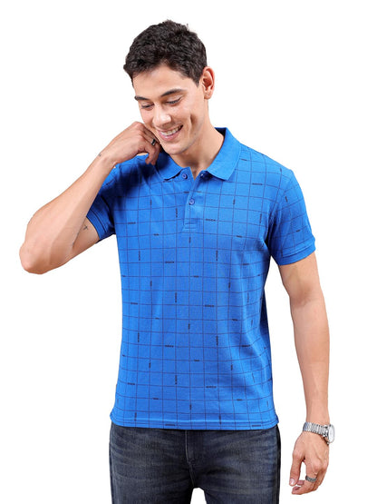 The Indian Garage Co Men Slim Fit Checked Polo Collar Tshirt Cobalt Blue