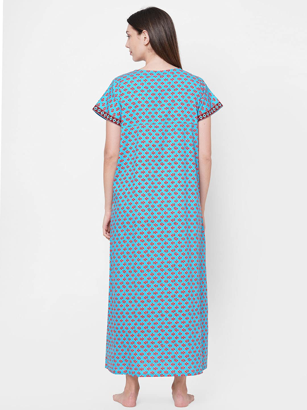 Evolove WomenS Cotton Long Maxi Night Gown Nighty Dress With Pocket & Stylish Button, Super Soft Comfortable (Rich Turquoise, L
