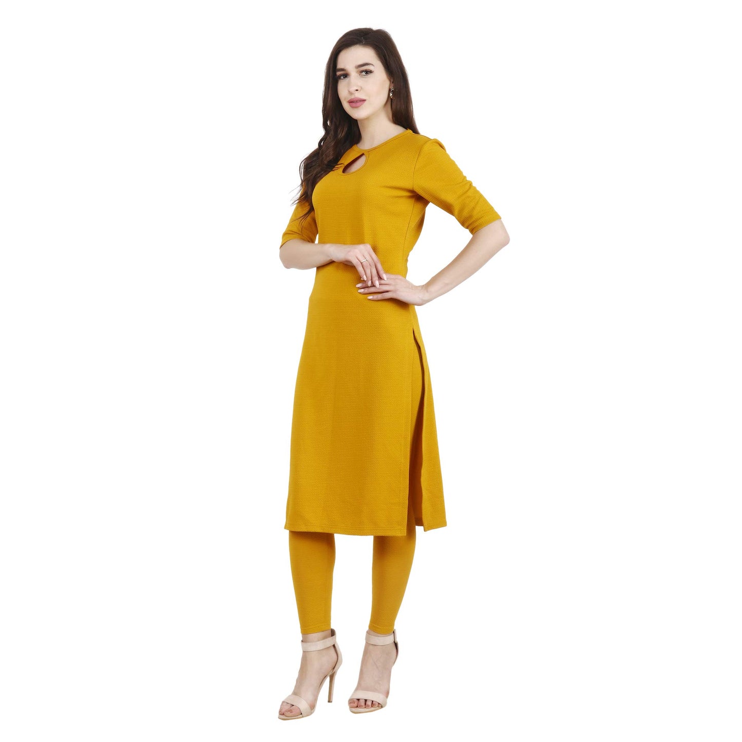 POPWINGS Casual Keyhole Hosiery Kurti Jegging Set