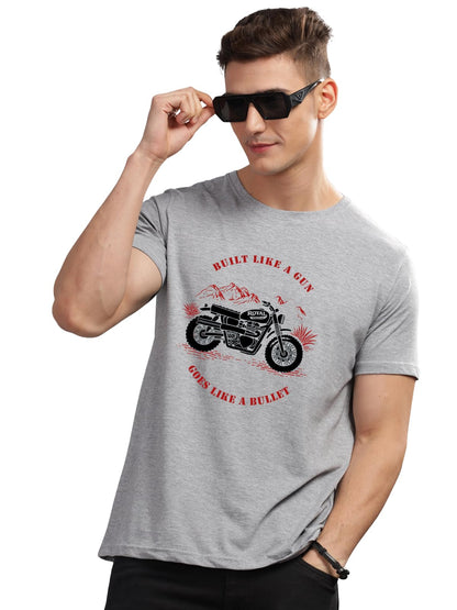 ADRO Men's Royal Bike Design Printed 100% Cotton T-Shirt - Regular Fit, Printed T-Shirts for Men (RN24-RYL-GR_Grey)