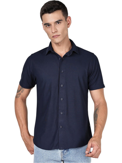 Thomas Scott Mens | Premium | Spread Collar | Slim Fit | Short Sleeves | 4 Way Stretch | Coolmax | Knitted | Casual | Shirts fo