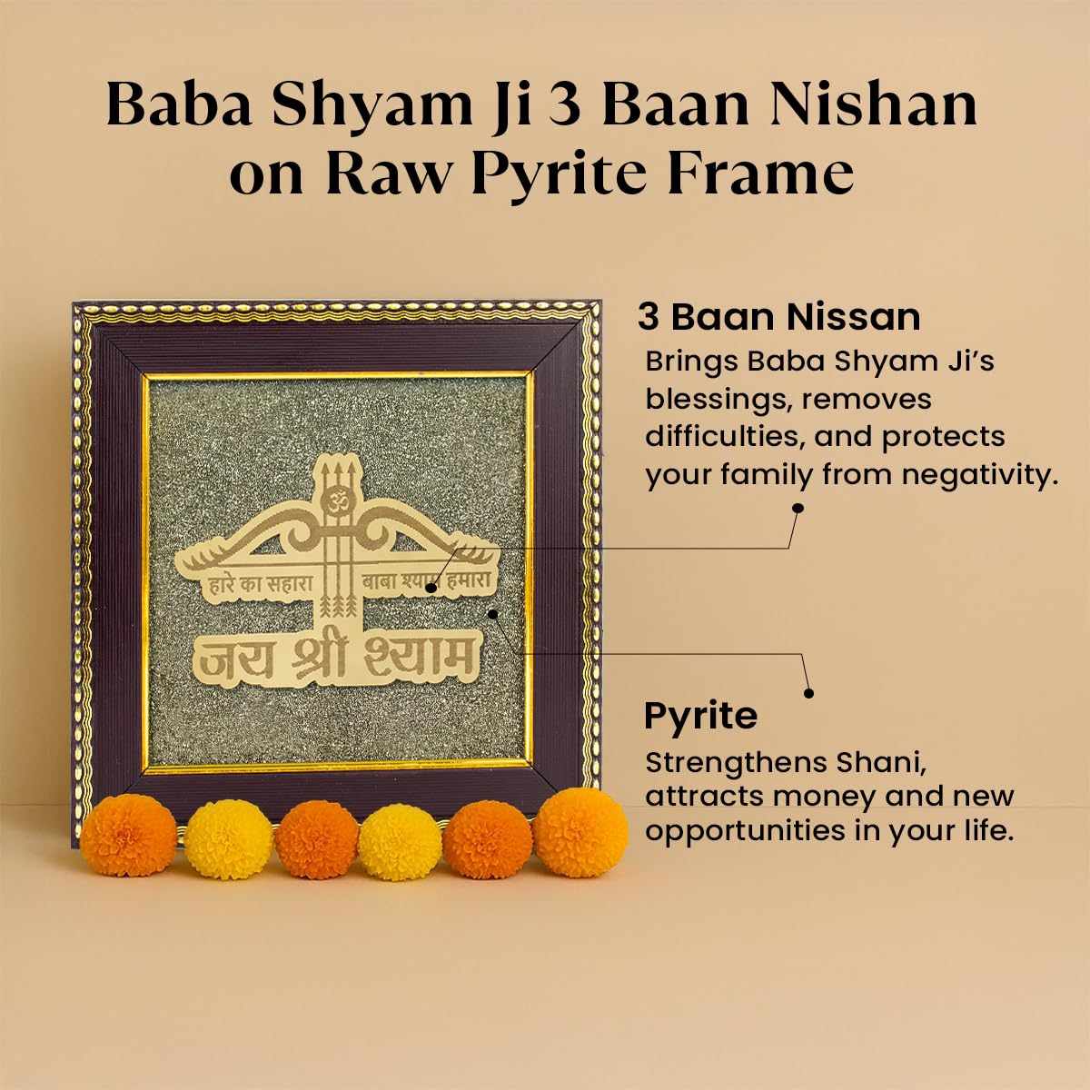 Astrotalk Haare ka Sahara on Raw Pyrite Frame | Vastu Item for Wealth & Protection | Wall Decor Items Living Room | Raw Pyrite Frame for Wall | Gift for Man & Woman | 19x19x1 cm | 1 Piece