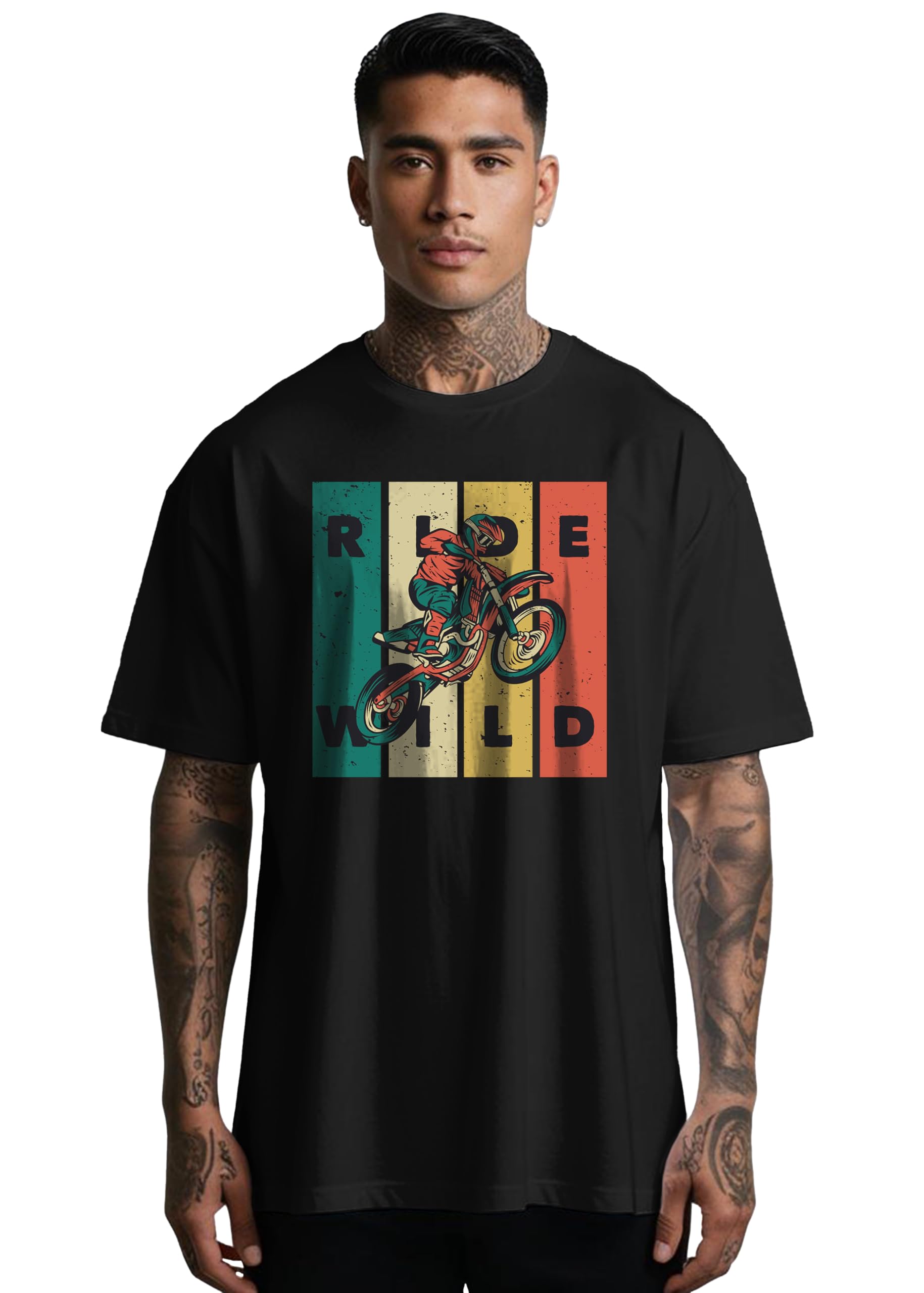 Peppyzone Mens Oversized Fit T-Shirt (OST-Biker 6-10_Black