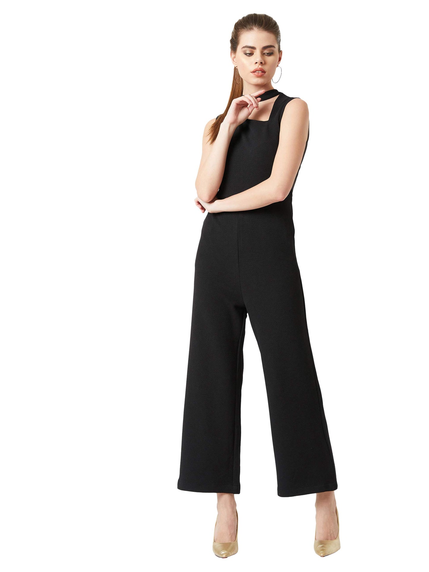 Miss Chase WomenS Black Solid Wide Leg Jumpsuit(Mcaw19D04-19-62-06,Black,X-Large)