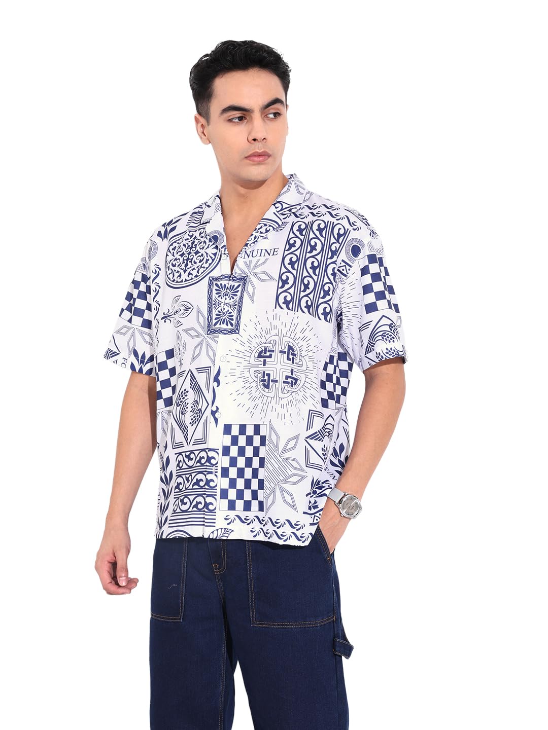 The Indian Garage Co Mens Relaxed Fit Printed Resort Sweater