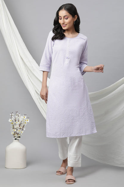 Aurelia Purple Striped Cotton Regular Kurta For Women