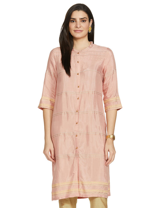 W for Woman Women Viscose Regular Fit Shantung Printed Regular Kurta