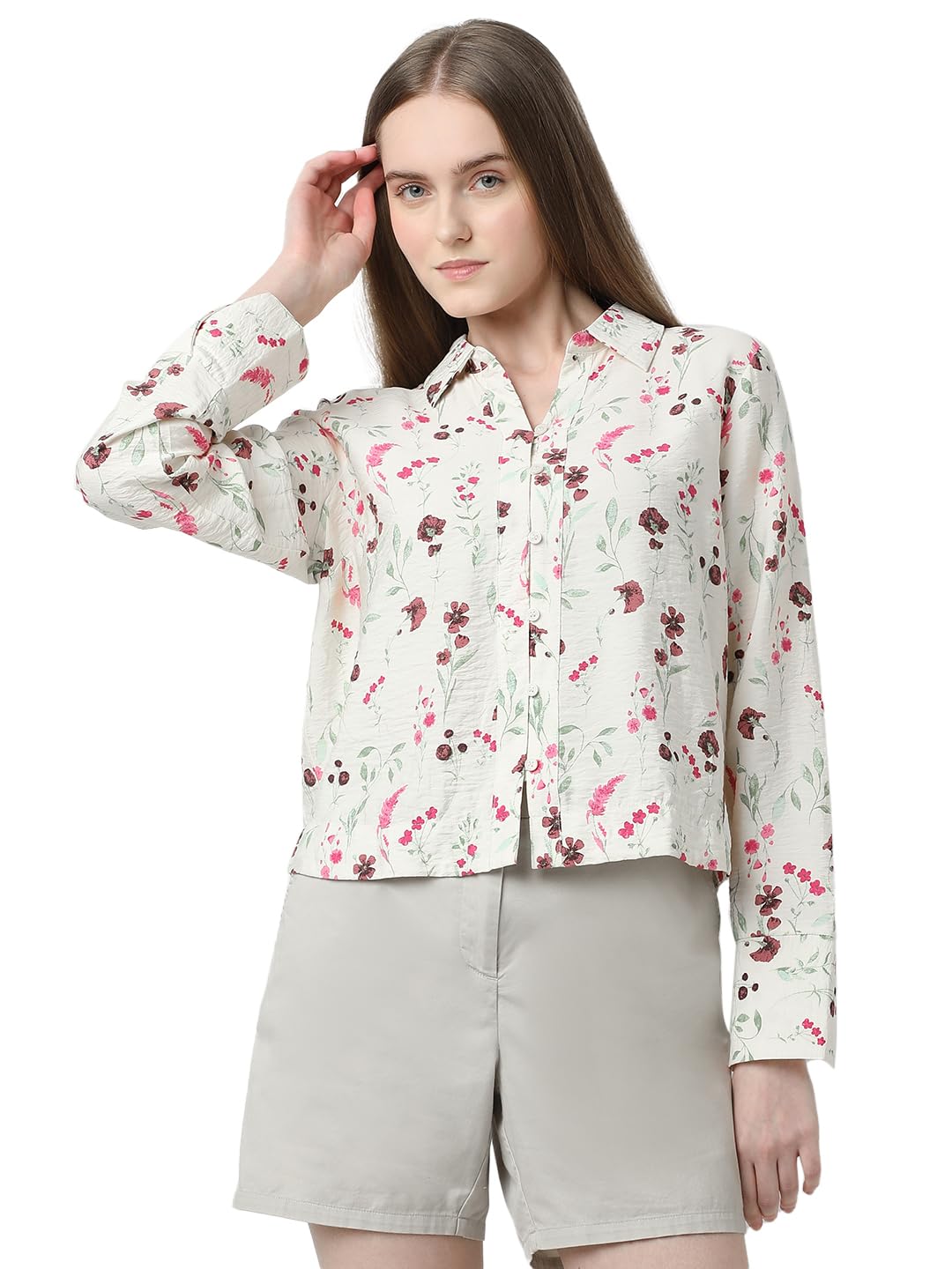 Vero Moda Women Floral Print Beige Viscose Regular Fit Shirt