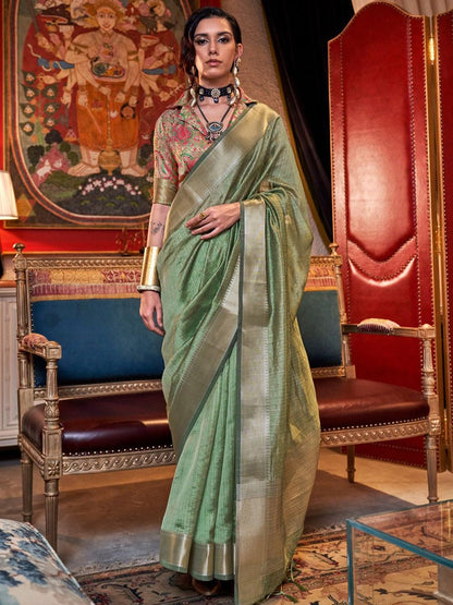 Madhuhansh Womens Soft Linen Saree With Unstitched Multicolor Paisley Blouse Piece Saree With Satin Border Comfortable Skin Frie