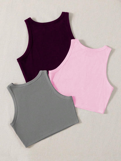 Toochki Tops for Woman | Spandex Top | Crop | Short | Western | for Jeans | Sleeveless | Stretchable | Pack of Three | Grey-Wine