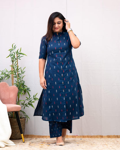 GoSriKi Women's Viscose Blend Kurta Pant Set, XL, Blue - Elegant Summer Printed Ethnic Clothing