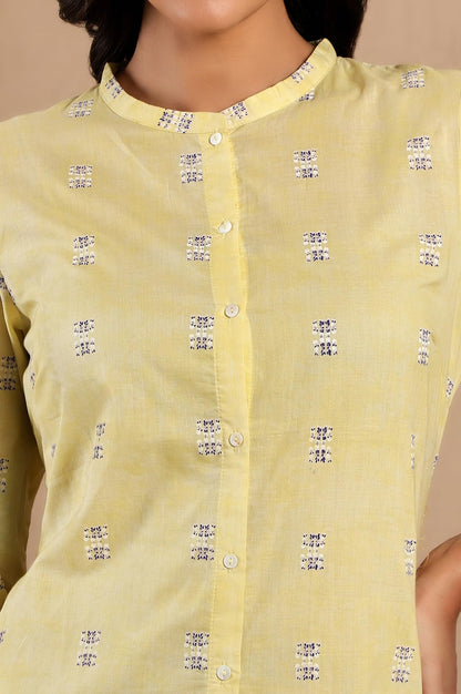 W Light Green Geometric Printed Cotton Regular Kurta For Women