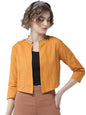 Style Quotient Women Solid Black Cotton Smart Casual Crop Shrug