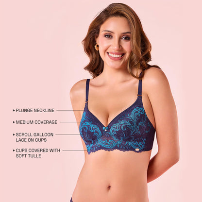 Enamor WomenS Nylon Blend Wire Free Casual Plunge Bra (F193_Aqua Swill