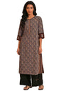 W For Woman Brown Paisley Printed Straight Long Kurta With Coins