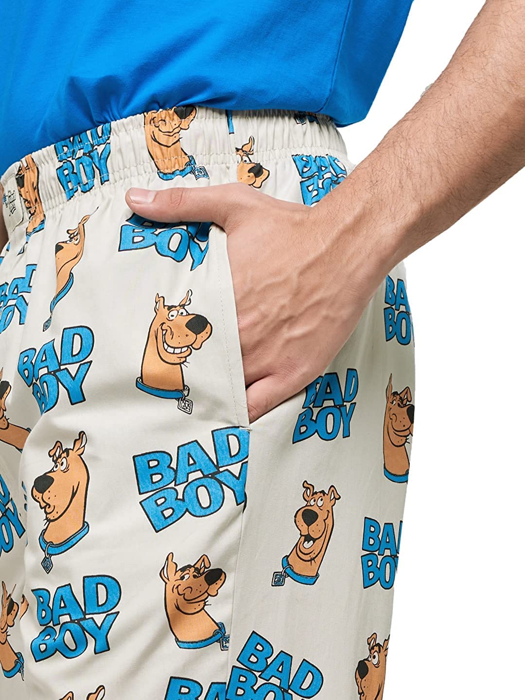 The Souled Store Men Official Scooby Doo: Baddest Boy Beige Cotton Pajamas