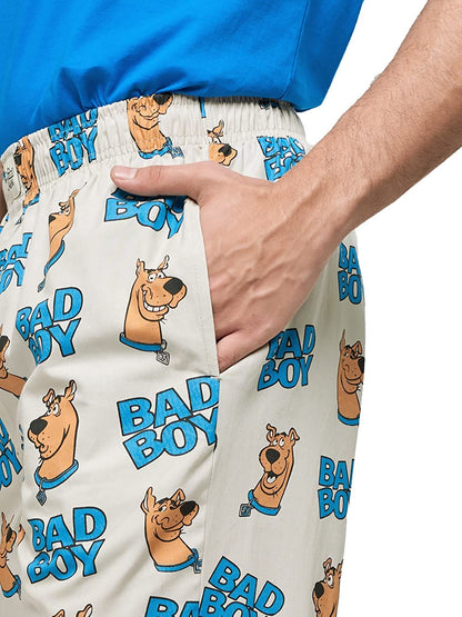 The Souled Store Men Official Scooby Doo: Baddest Boy Beige Cotton Pajamas