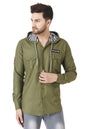 Besix MenS Green Tailored Fit Cotton Blend Shirt For Man With Hoodie - Casual Long Sleeve Shirt With Pockets - Patch Detail For