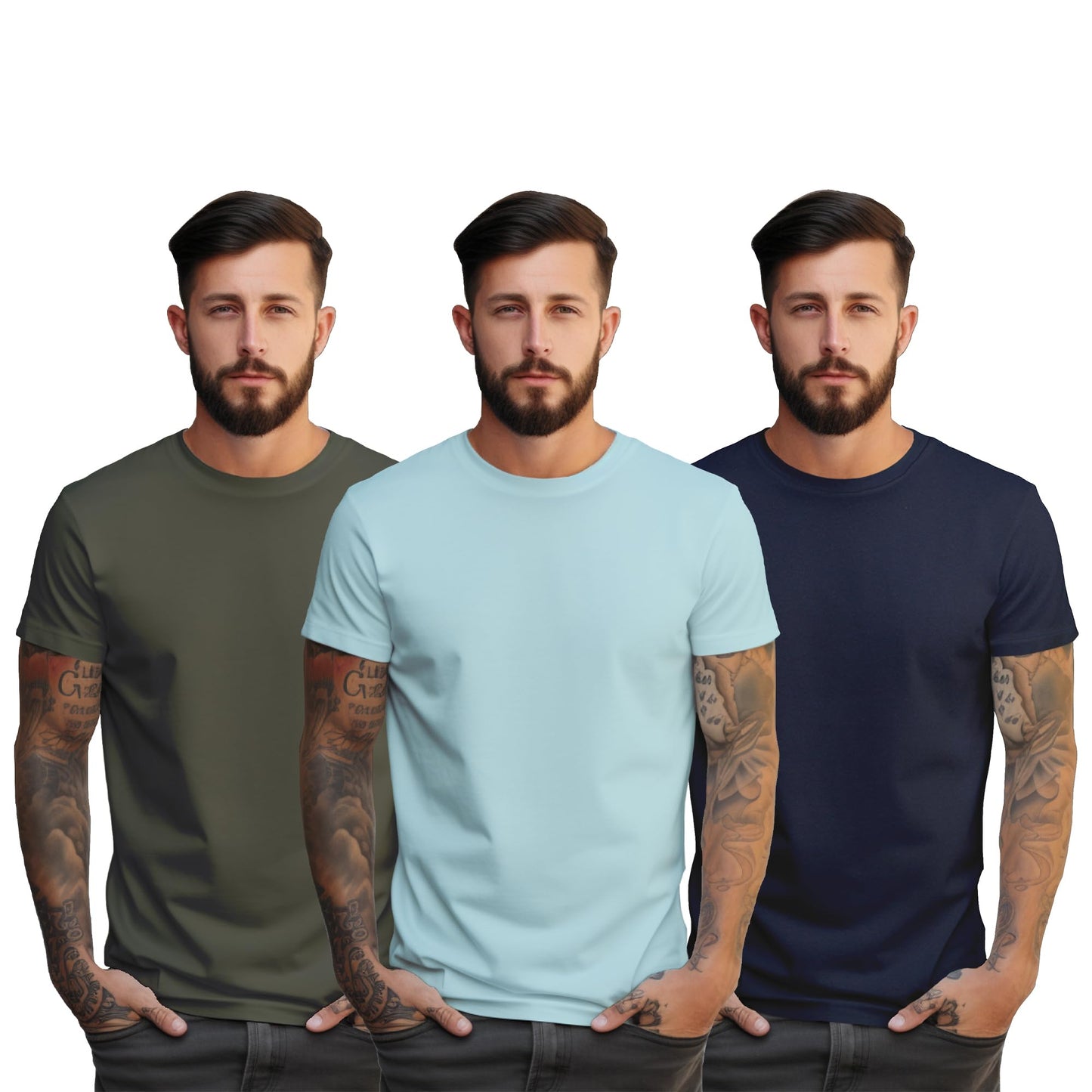 Peppyzone S to 5XL Cotton Round Neck Tshirt for Men - 100% Cotton, Half Sleeve, Combo Pack of 3 T Shirts for Men (in, Alpha, 3XL