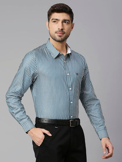 Thomas Scott Self Printed 100% Cotton Slim Fit Spread Collar Formal Shirts for Mens