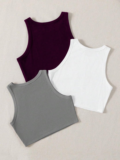 Toochki Tops for Woman | Spandex Top | Crop | Short | Western | for Jeans | Sleeveless | Stretchable | Pack of Three | Grey-Whit