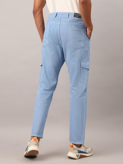 AVANOVA Light Blue Bell-Bottom Men Cargo Jeans II Men Cargo Pants II Denim Cargo for Men II Cotton Pant II Wide Legs II Flap Poc