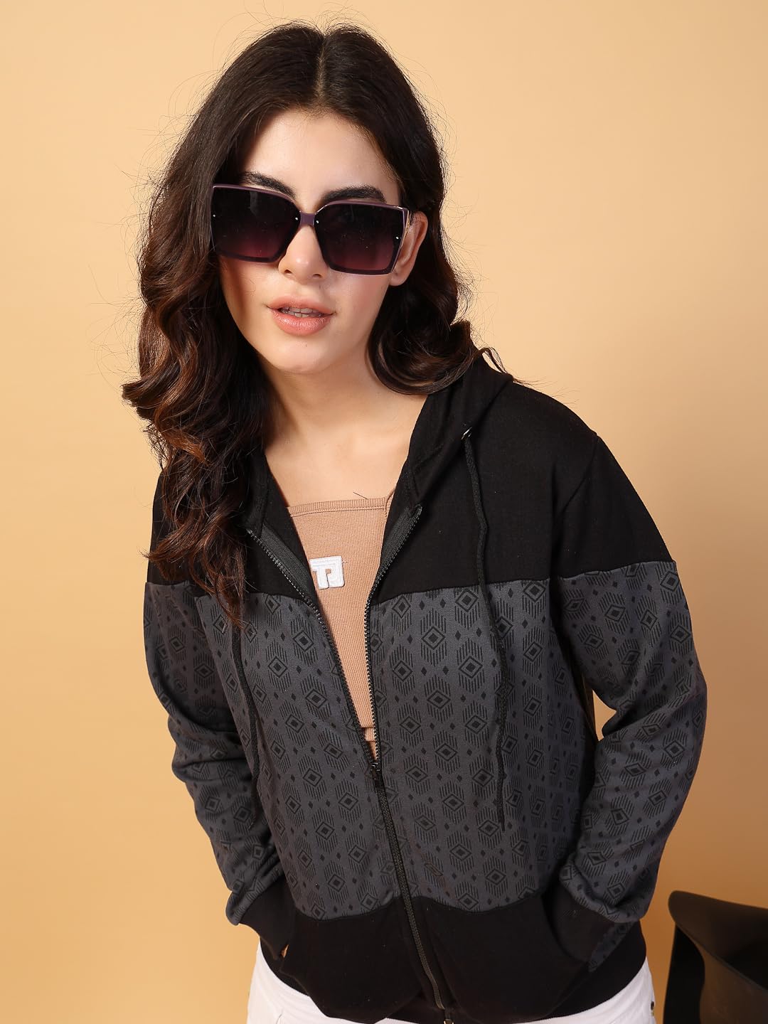 Rigo Fleece Oversized Jackets for Women | Hooded & High Neck Jackets for Women | Full Sleeves Winter Wear Jacket for Women Dark