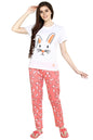 Evolove WomenS Cotton Knitted Round Neck Short Sleeves Night Suit Set/Top Pyjama Set Super Soft Comfortable (White & Peach, Nps