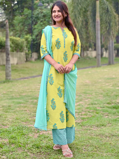 Libas WomenS Cotton Kurta Sets (20197_Green