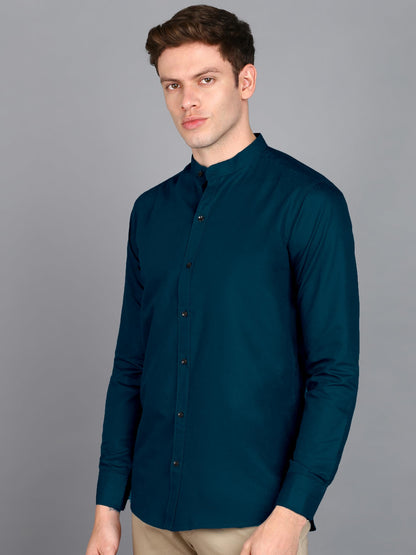 Mildin MenS Cotton Blend Solid Shirt With Mandarin Chinese Collar Full Sleeve Curved Hemline Button Closure Slim Fit | Shirt Fo