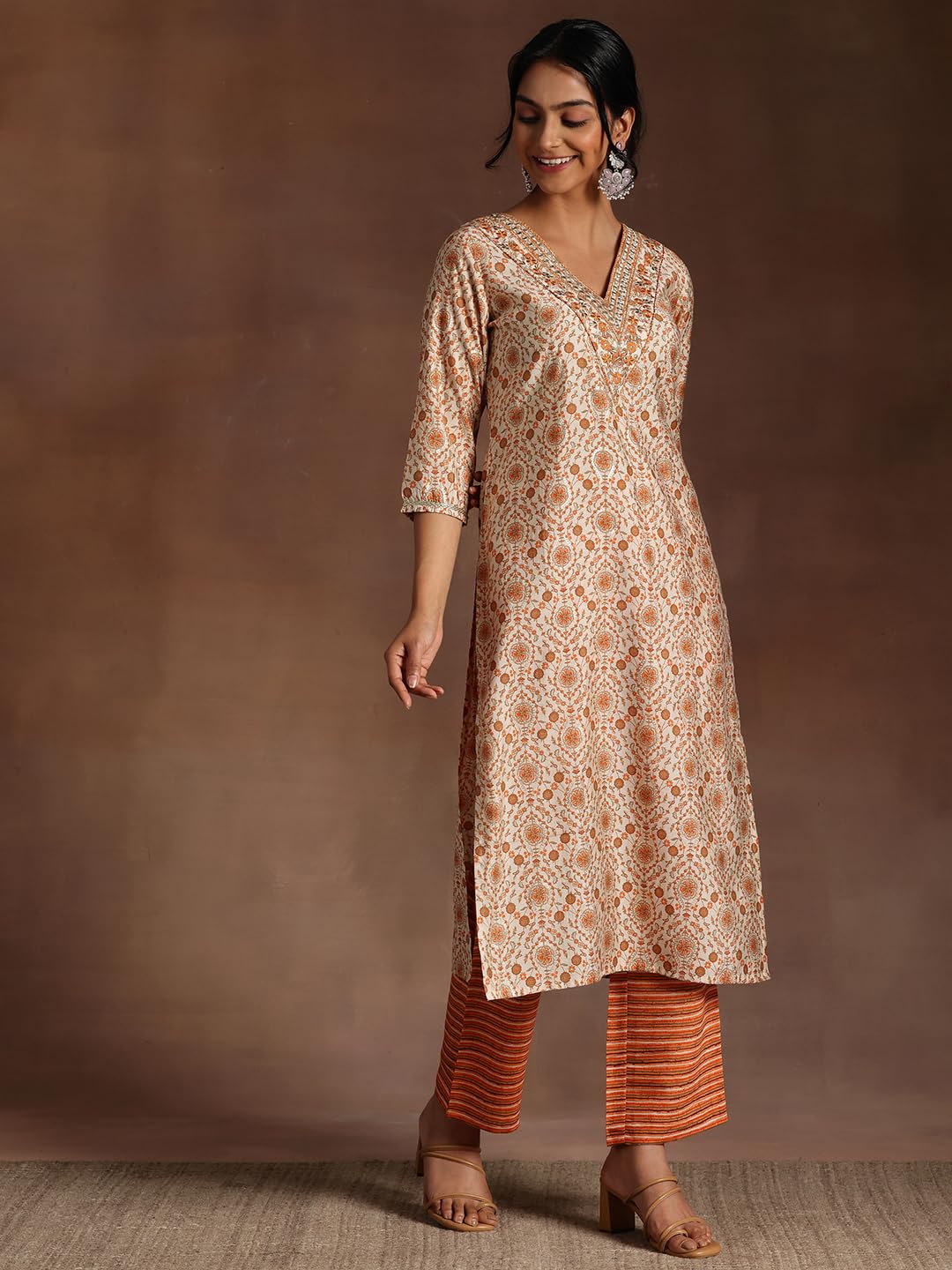 Libas WomenS Silk Blend Kurta Set (35888_Orange