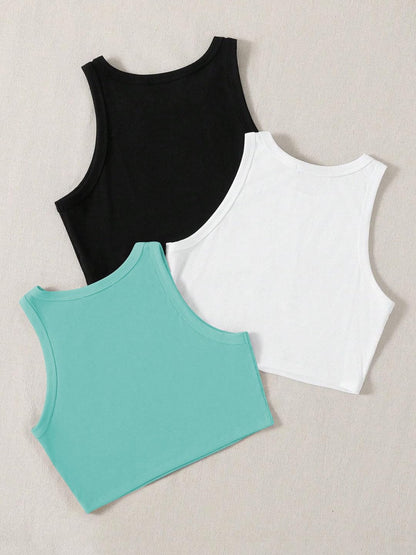 Toochki Tops for Woman | Spandex Top | Crop | Short | Western | for Jeans | Sleeveless | Stretchable | Pack of Three | Black-Whi