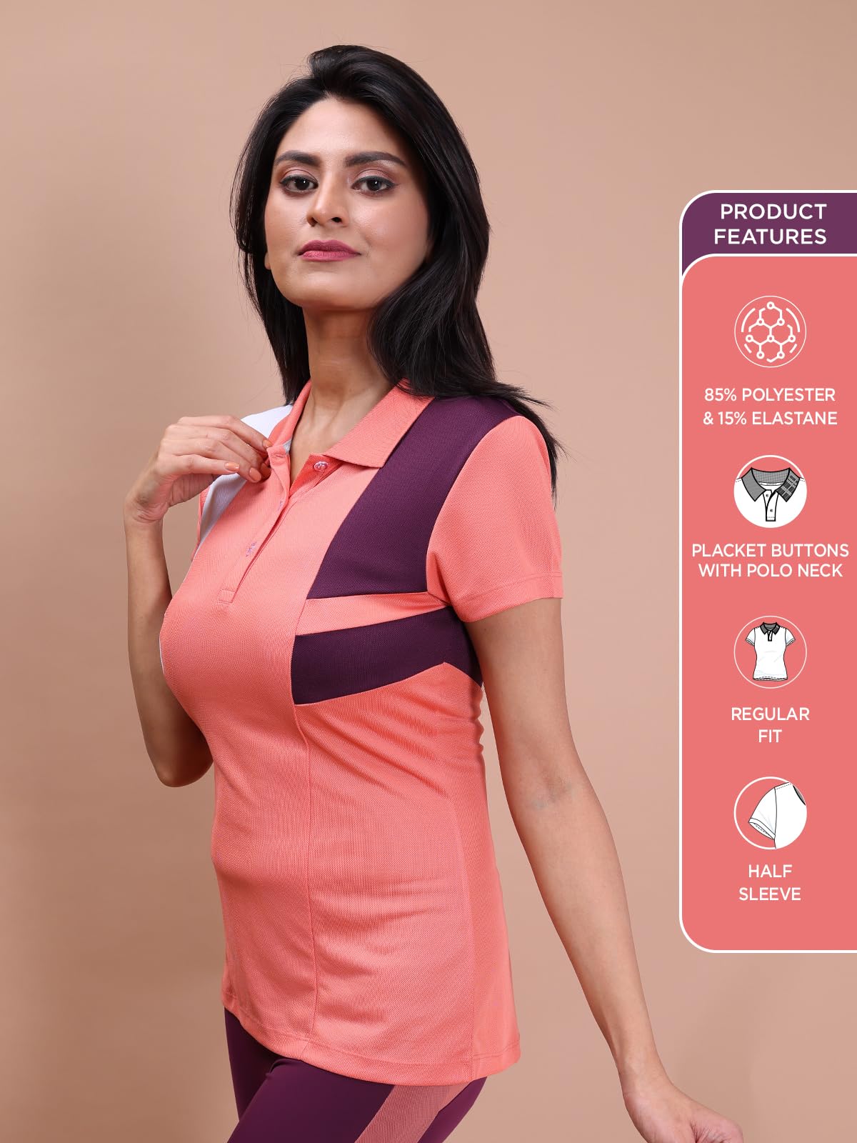 Rupa Colors Womens PLAYSURE Dry FIT Activewear Polo T-Shirt | 100% Polyester Fabric | Stretchable | Reflective Logo | Trendy Des